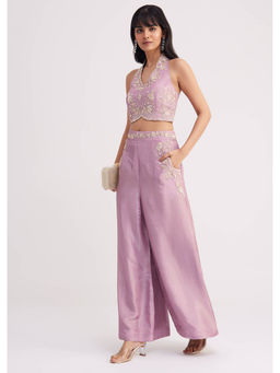 KALKI FASHION - Women Purple Embroidered Crop Top with Palazzo