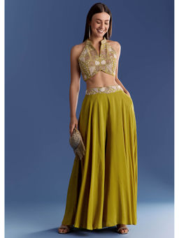 KALKI FASHION - Women Green Embellished/Sequined Crop Top with Palazzo
