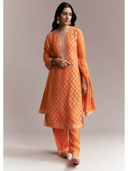 KALKI FASHION - Women Orange Woven Kurta with Pant and Dupatta