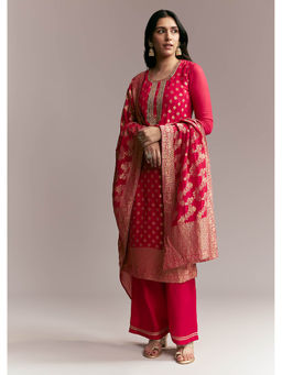 KALKI FASHION - Women Magenta Woven Kurta with Pant and Dupatta