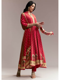 KALKI FASHION - Women Red Floral Anarkali Kurta with Pant and Dupatta