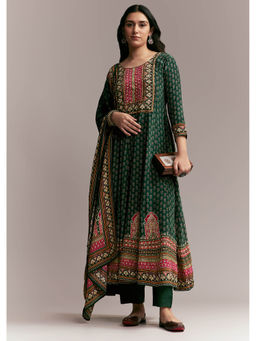 KALKI FASHION - Women Green Floral Anarkali Kurta with Pant and Dupatta