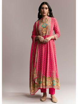 KALKI FASHION - Women Pink Floral Anarkali Kurta with Pant and Dupatta