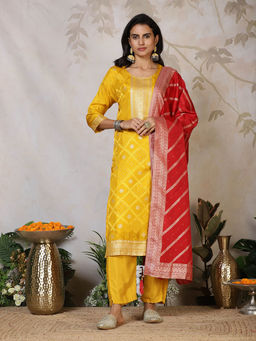 MEENA BAZAAR - Women Mustard Woven Kurta with Pant and Dupatta