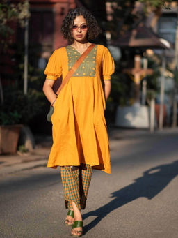 Suta - Women Mustard Embroidered Kurta with Pant