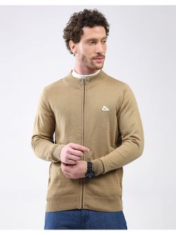 Monte Carlo - Men Khaki Regular Fit Mandarin Neck Full Sleeve Solid Cardigan