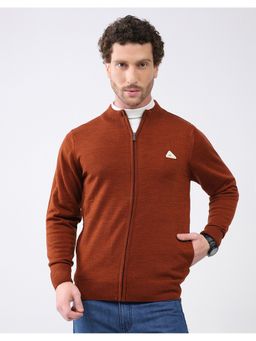 Monte Carlo - Men Rust Regular Fit Mandarin Neck Full Sleeve Solid Cardigan