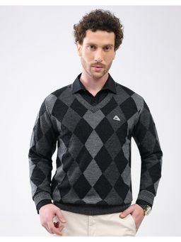 Monte Carlo - Men Regular Fit V Neck Full Sleeve Geometric Pullover Sweater