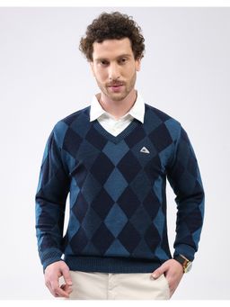 Monte Carlo - Men Regular Fit V Neck Full Sleeve Geometric Pullover Sweater