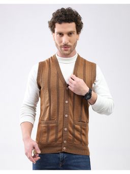 Monte Carlo - Men Regular Fit V Neck Sleeveless Striped Cardigan