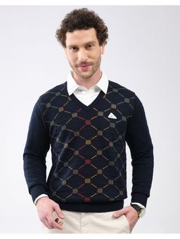 Monte Carlo - Men Regular Fit V Neck Full Sleeve Geometric Pullover Sweater