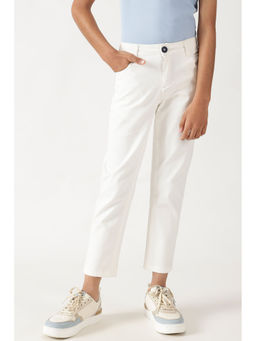 One Friday - Boys Off White Regular Fit Solid Trousers
