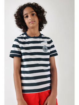 One Friday - Boys Whit Regular Fit Short Sleeve Striped T-shirt
