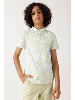 One Friday - Boys White Loose Fit Half Sleeve Printed Shirt