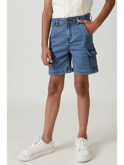 One Friday - Boys Medium Blue Regular Fitted Solid Shorts