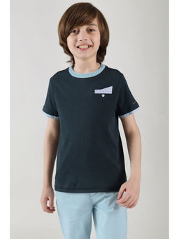 One Friday - Boys Navy Blue Regular Fit Half Sleeve Solid T-shirt