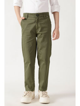 One Friday - Boys Olive Loose Fit Solid Trousers