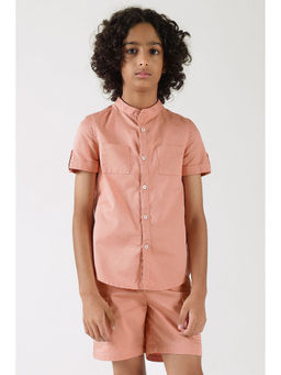 One Friday - Boys Pink Regular Fit Half Sleeve Solid Shirt