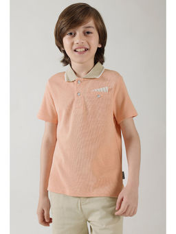 One Friday - Boys Pink Regular Fitted Half Sleeve Textured Polo T-shirt