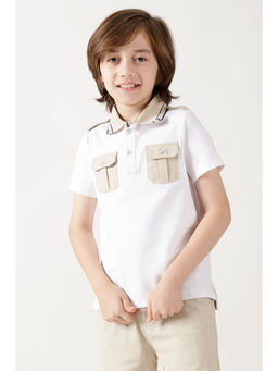 One Friday - Boys White Regular Fit Short Sleeve Solid Polo T-shirt