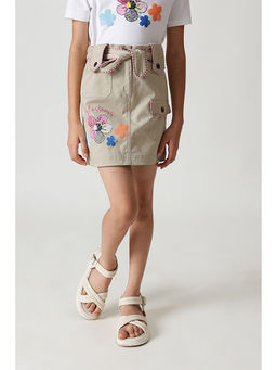 One Friday - Girls Beige Regular Fit Skirt with Belt