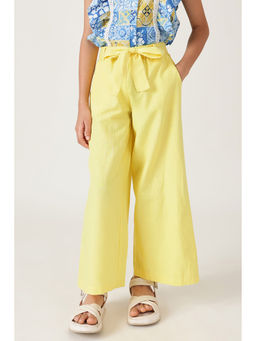 One Friday - Girls Yellow Regular Fit Solid Culottes with Belt