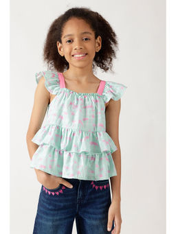 One Friday - Girls Green Regular Fit All-Over Print Top