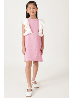 One Friday - Girls Pink A-Line Sleeveless Yarn-Dyed Dress