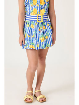 One Friday - Girls Blue Printed Balloon Skirt