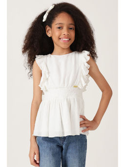 One Friday - Girls Off-White Regular Fit Solid Top