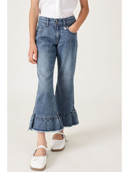 One Friday - Girls Blue Regular Fit Solid Denim Jeans