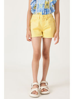One Friday - Girls Yellow Regular Fit Solid Shorts