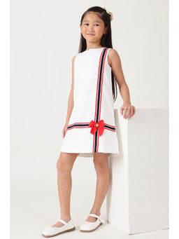 One Friday - Girls White A-Line Sleeveless Solid Dress