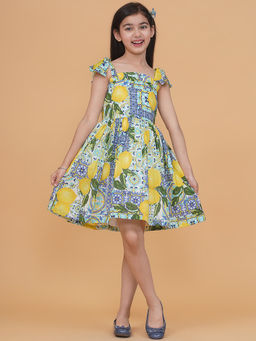 PICCOLO - Shoulder Knot Lemon Printed Dress