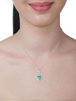 Lilly & Sparkle - Silver Toned Chain with Green Enameled Glitter Heart Pendant