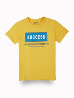 Gini & Jony - Boys Yellow Typographic Print Cotton T-shirt Half Sleeves