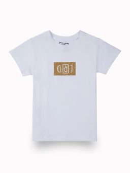 Gini & Jony - Girls White Glitter Print Cotton Knits T-Shirt