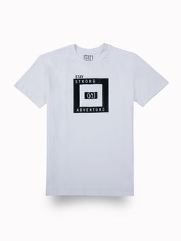 Gini & Jony - Boys White Graphic Print Cotton T-shirt Half Sleeves