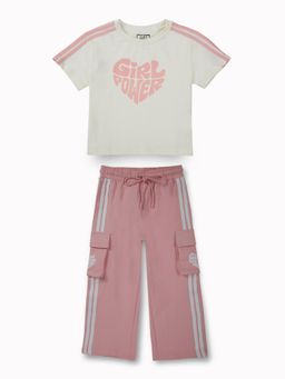 Gini & Jony - Girls Baby Pink Color Block Cotton Co-Ord Half Sleeves (Set of 2)