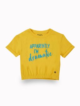 Gini & Jony - Girls Yellow Typographic Print Cotton Knits T-Shirt