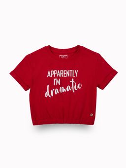 Gini & Jony - Girls Red Typographic Print Cotton Knits T-Shirt