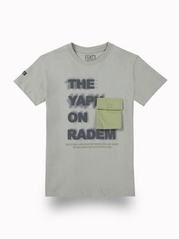 Gini & Jony - Boys Grey Typographic Print Cotton T-shirt Half Sleeves