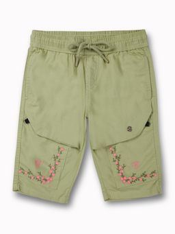 Gini & Jony - Girls Green Embroidery Cotton Pedal Pusher Elasticated