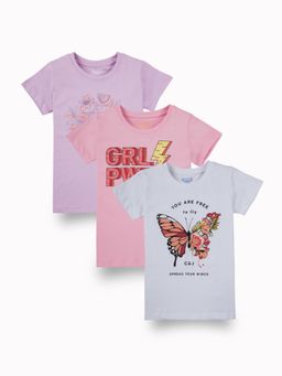 Gini & Jony - Girls Multi Color Graphic Print Cotton Knits T-Shirt (Pack of 3)