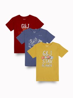 Gini & Jony - Boys Multicolor Graphic Print Cotton T-shirt Half Sleeves (Pack of 3)