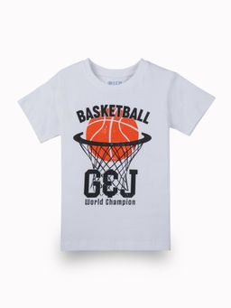 Gini & Jony - Boys White Graphic Print Cotton T-shirt Half Sleeves