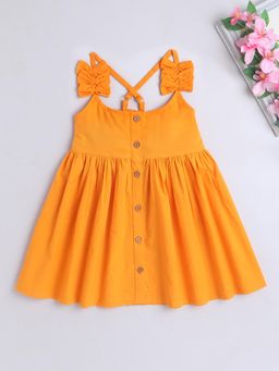 The Magic Wand - Cotton Shoulder Straps with Bow Detail Solid Dress- Orange