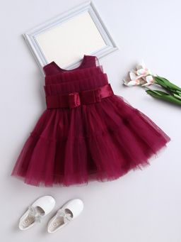 The Magic Wand - Sleeveless Bow Detailed Flared Dress - Wine