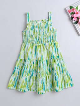 The Magic Wand - Strappy Shibori Printed Smocked Cotton Dress-Green