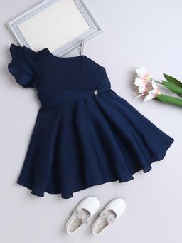 The Magic Wand - Solid One Shoulder Party Dress - Navy Blue
